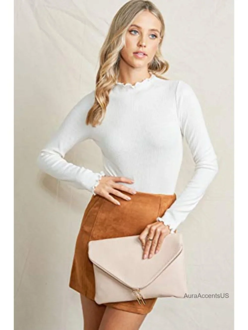 XL Faux Leather Envelope Clutch with Chain Strap Magnet Snap